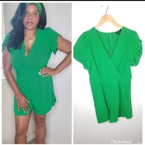 Green splice front romper
